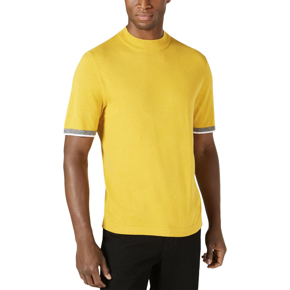 Download Alfani Mens Yellow Mock Neck Short Sleeves Shirt Sweater L ...
