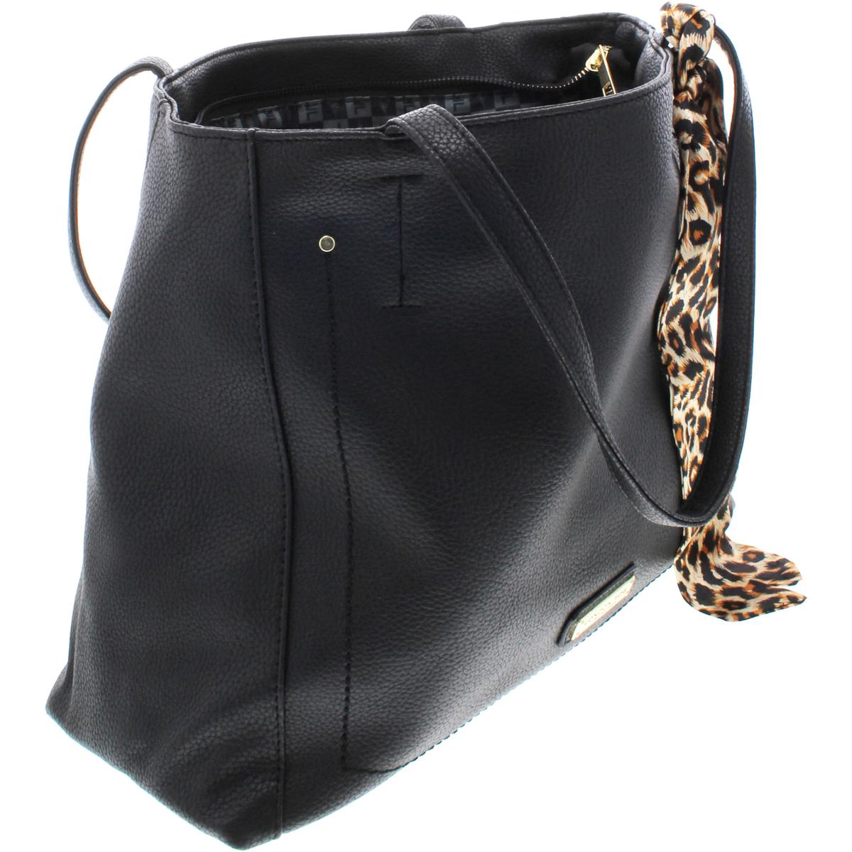 London Fog Womens Quendi Black Pebbled Satchel Handbag Purse Large BHFO