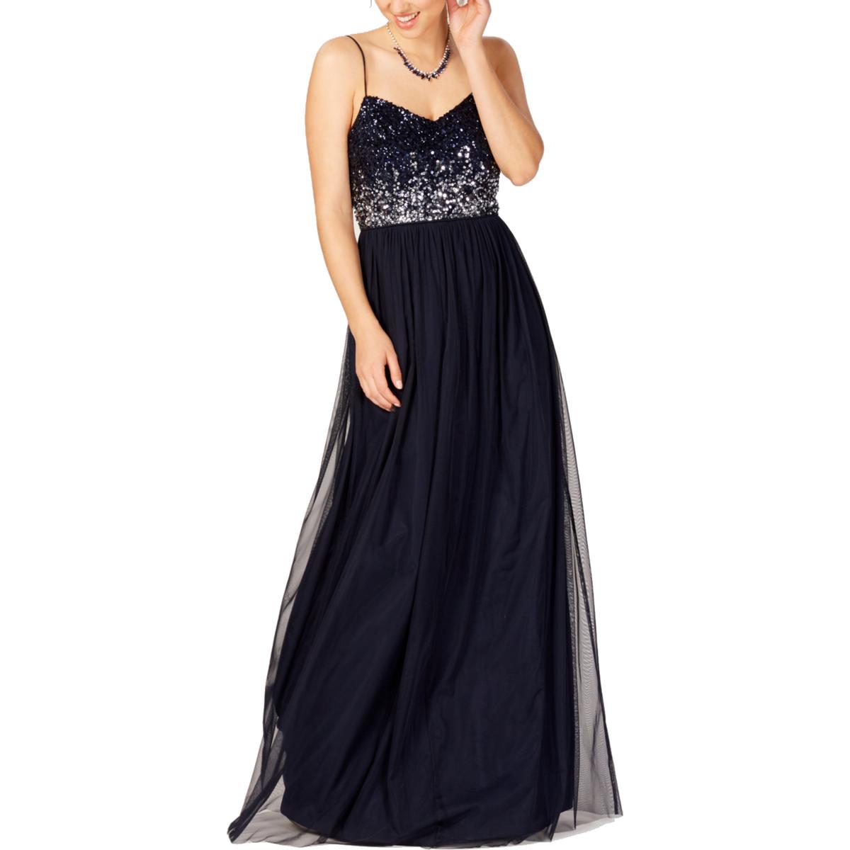 adrianna papell navy sequin gown