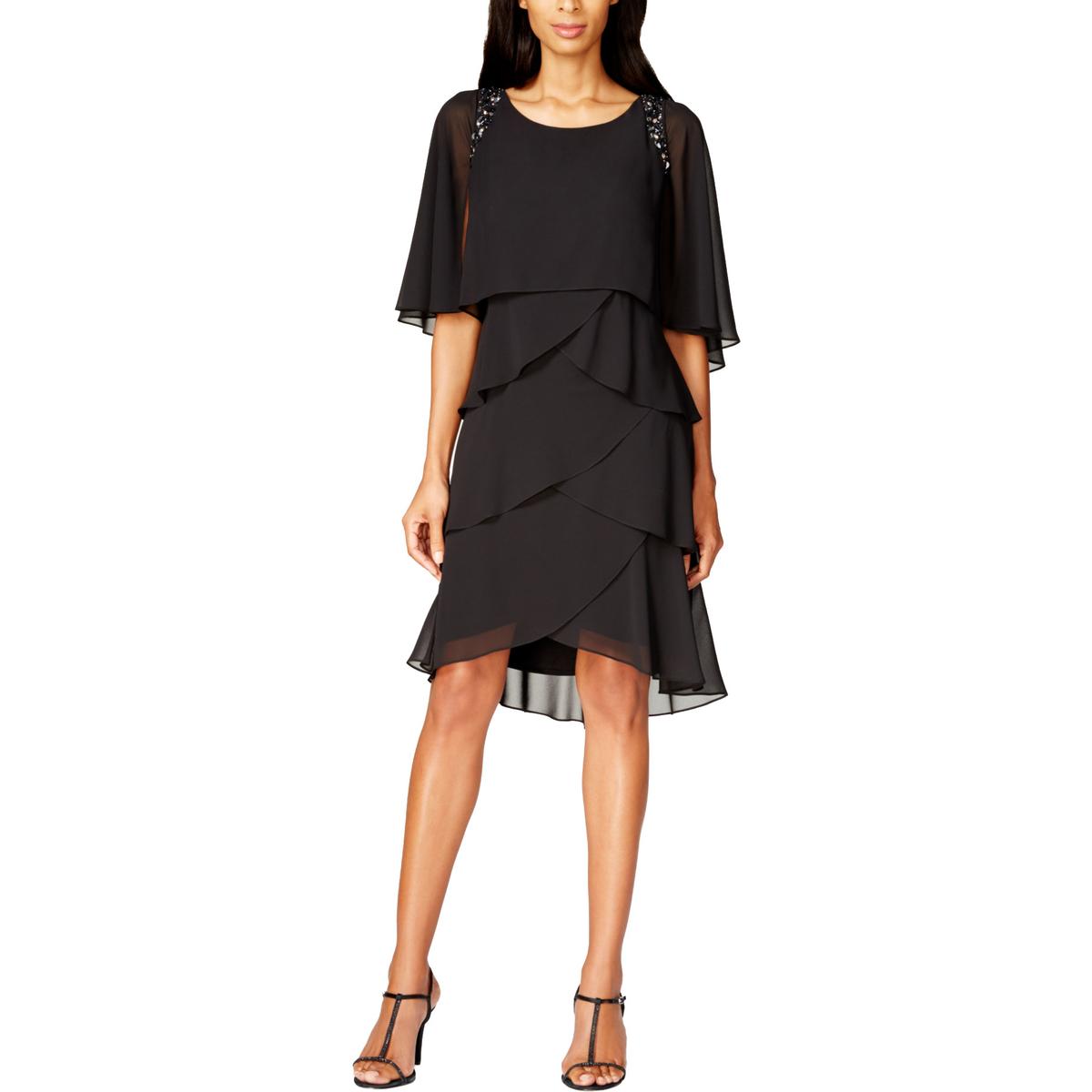 SLNY Womens Black Tiered Embellished Cocktail Party Dress Plus 18 BHFO ...