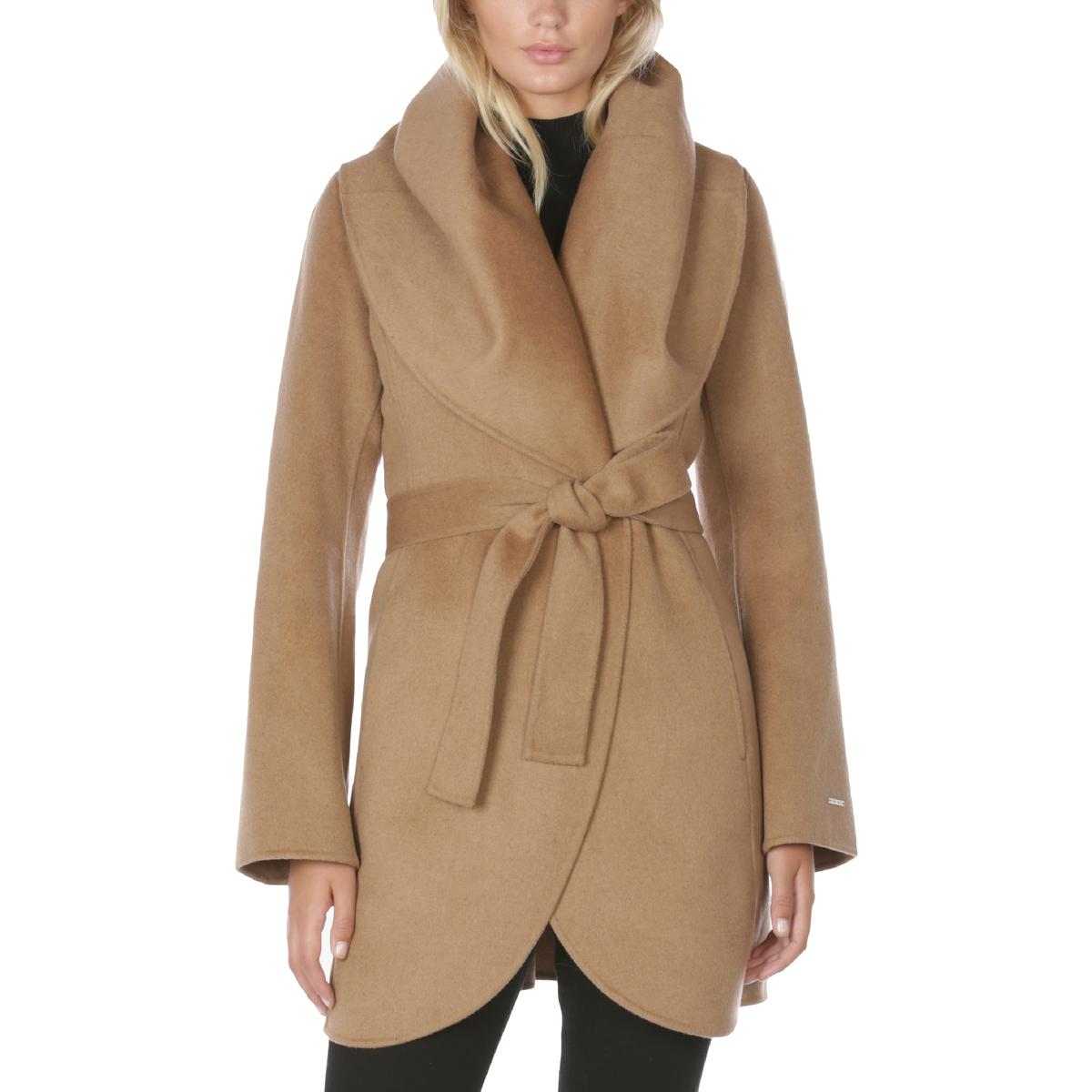 TAHARI Women's Double Face Wool Blend Wrap Coat with Oversized Collar ...