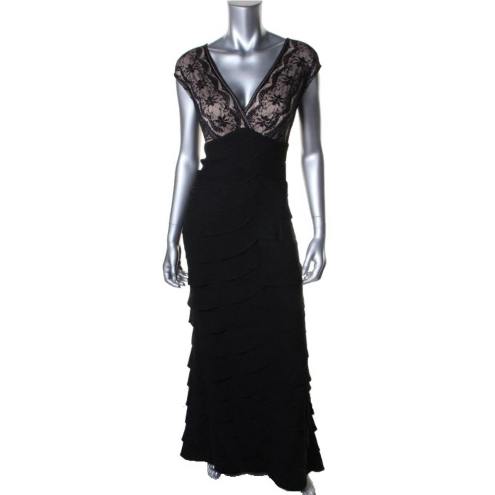 JESSICA HOWARD NEW Missy Black Lace Overlay Evening Dress Gown 12 BHFO ...