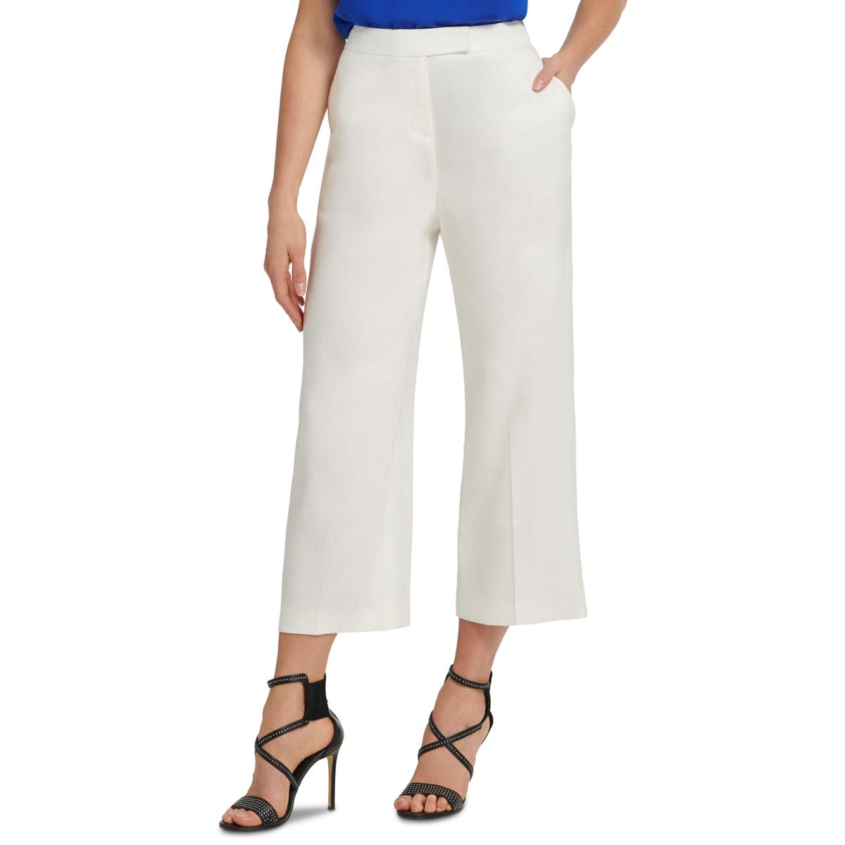 DKNY Womens Ivory Linen Blend Crop Business Wide Leg Pants 8 BHFO 2728 | eBay