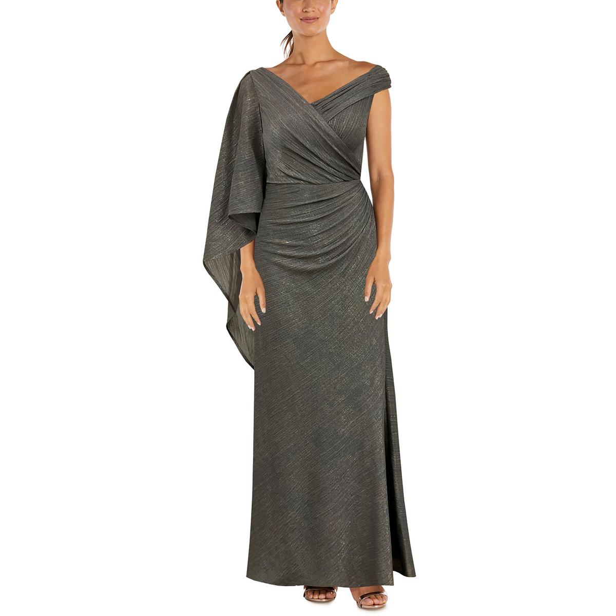 NW Nightway Womens Drapey Metallic Formal Evening Dress Gown BHFO 7095