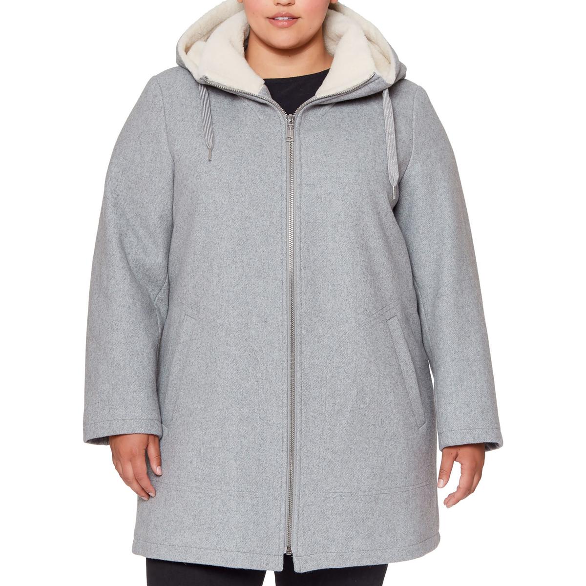 Pre-owned Vince Camuto Womens Wool Hooded Cozy Walker Coat Jacket Plus Bhfo 7477 In Light Grey
