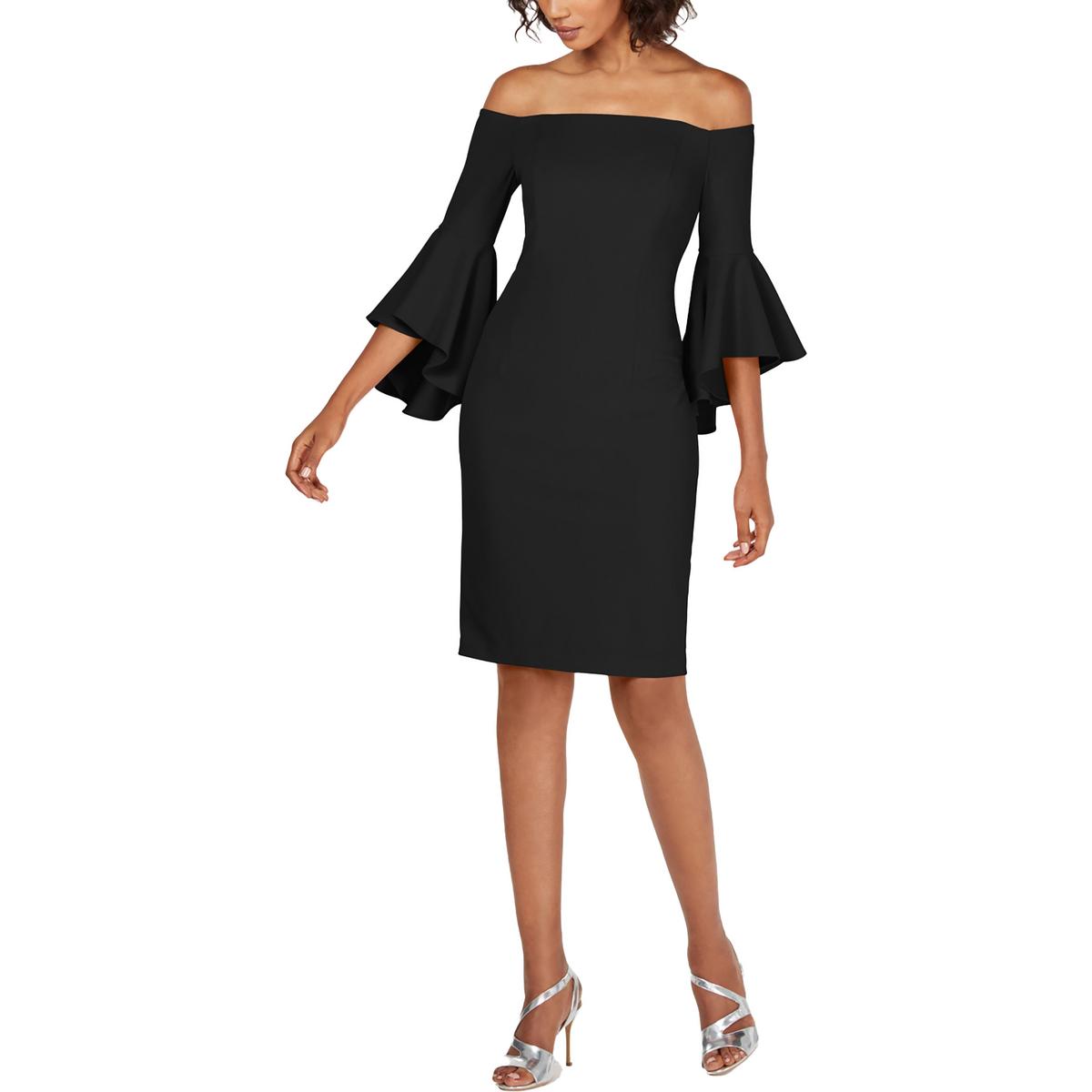Женское черное коктейльное платье-футляр Calvin Klein с открытыми плечами 14 BHFO 1370