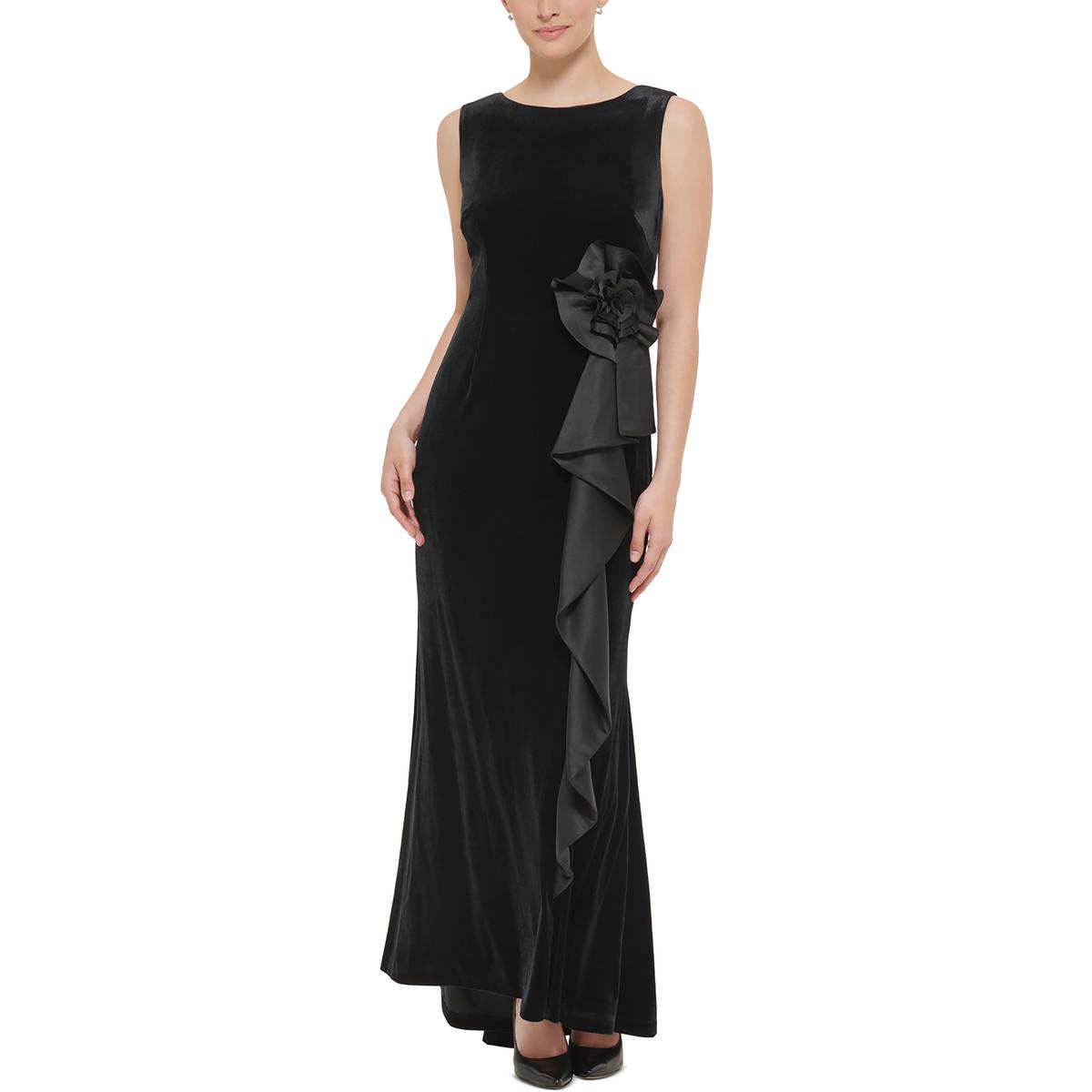 Jessica Howard Velvet Maxi Evening Dress in Black