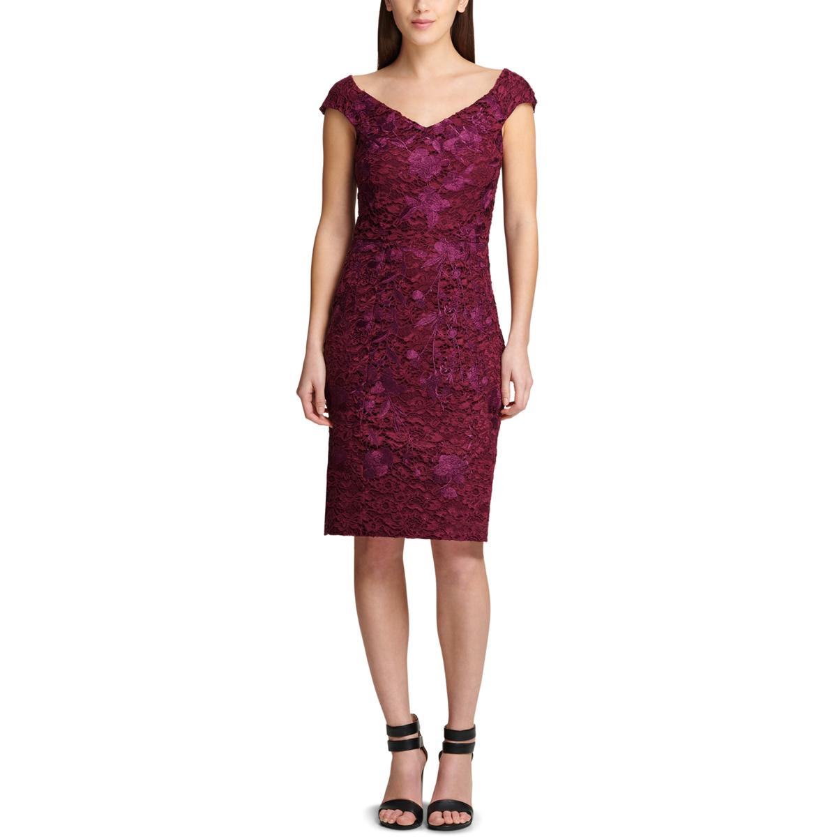 Dkny Womens Purple Lace Sleeveless Sweetheart Neck Sheath Dress 4 Bhfo 