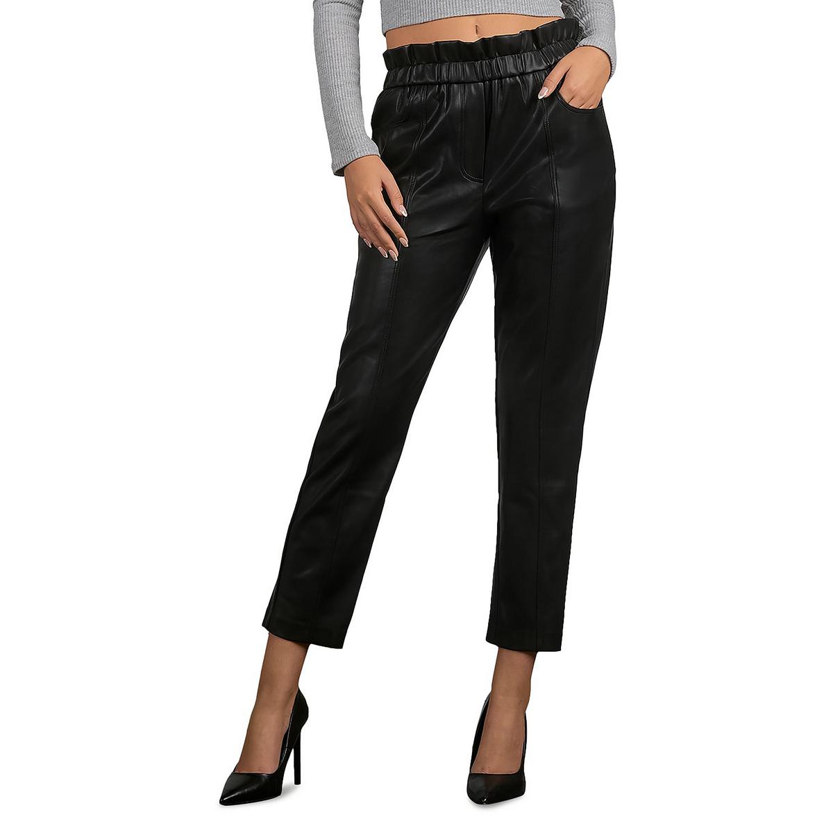 Faux Leather Flat-Front Trousers