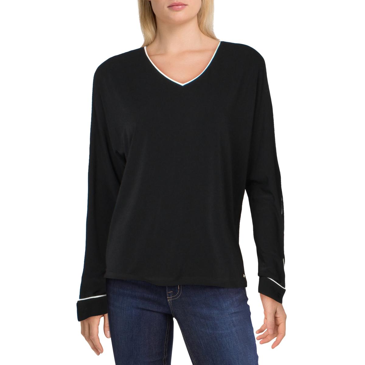 Tahari Womens V-Neck Long Sleeves Logo 