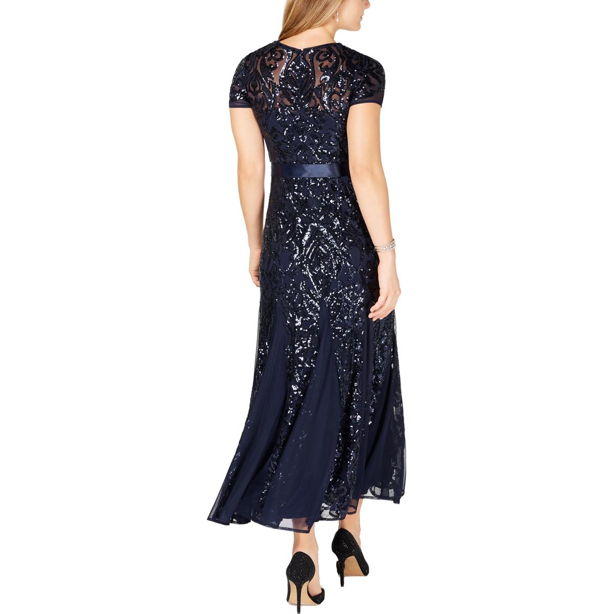 R&M Richards Womens Navy Sequined Formal Evening Dress Gown Petites 4P ...
