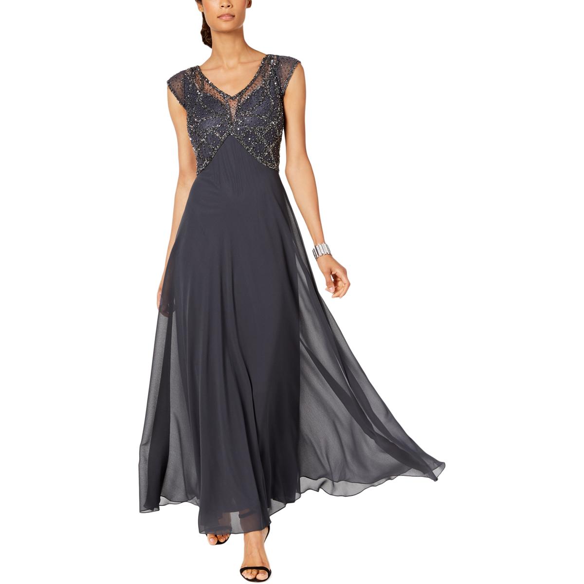 J Kara Womens Gray Embellished Cap Sleeve Formal Evening Dress Gown 8 ...