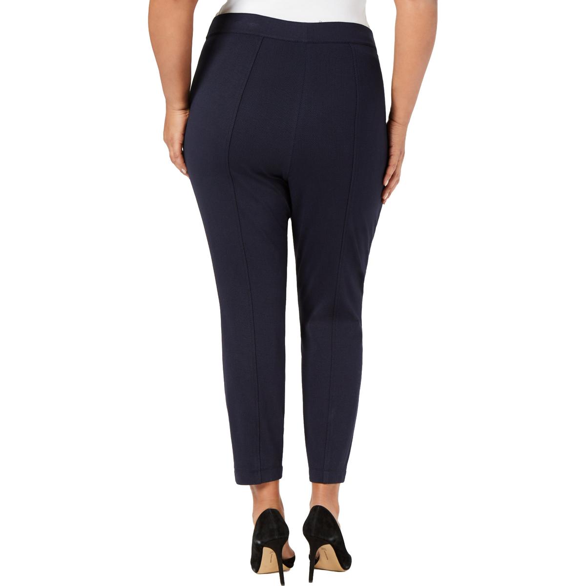 Anne Klein Womens Navy Check Print Pull On Cropped Pants Plus 0X BHFO ...