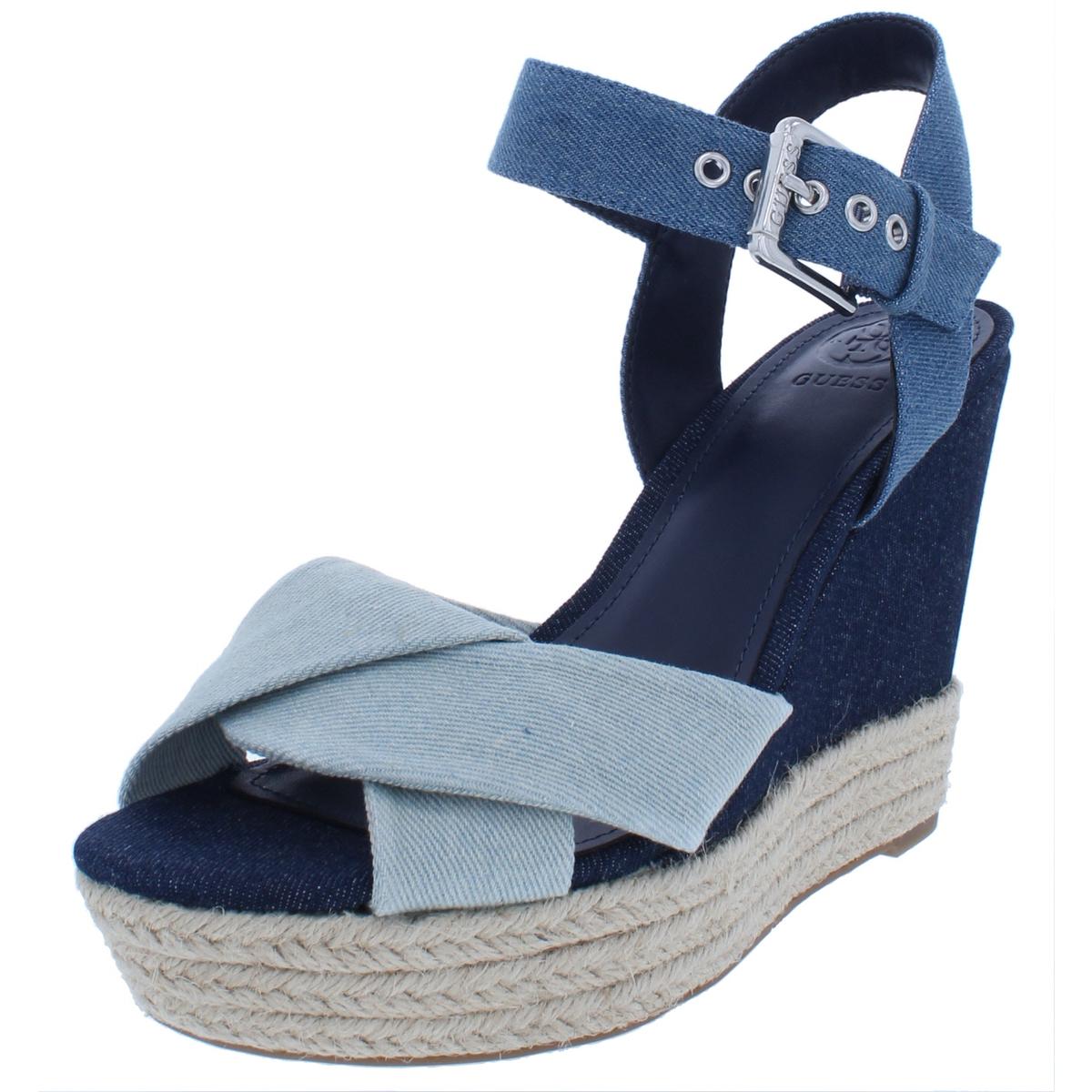 Guess Womens Sanda Blue Denim Wedge Sandals Shoes 8.5 Medium (B,M) BHFO ...