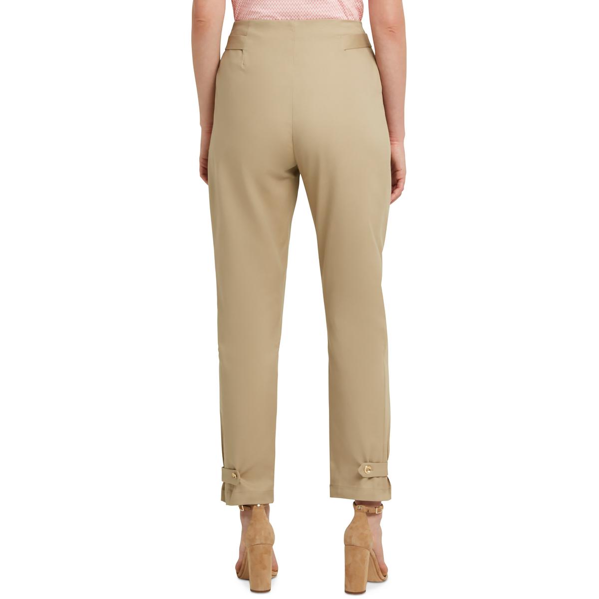 H Halston Womens Side Tab Cropped Pleated Straight Leg Pants BHFO 1030 ...