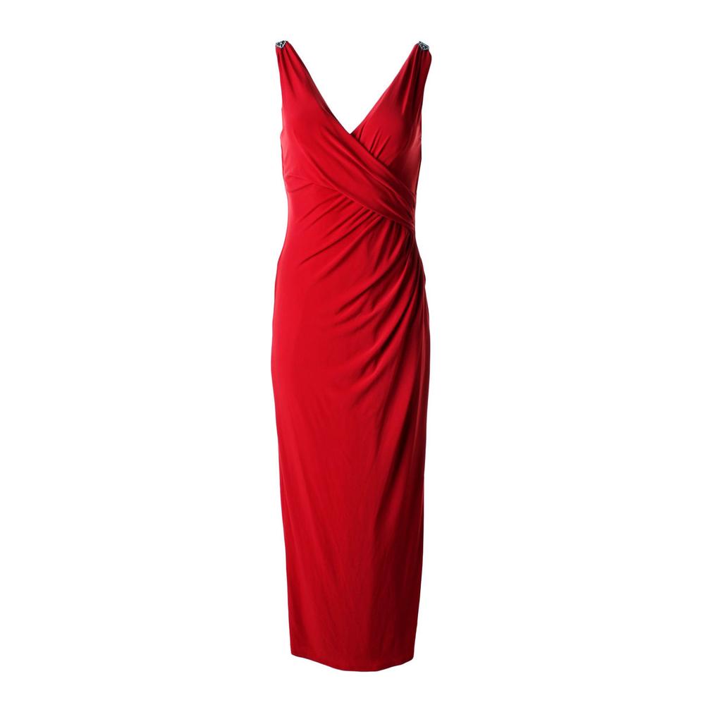 RALPH LAUREN NEW Red Matte Jersey Sleeveless Evening Dress Gown 12 BHFO ...