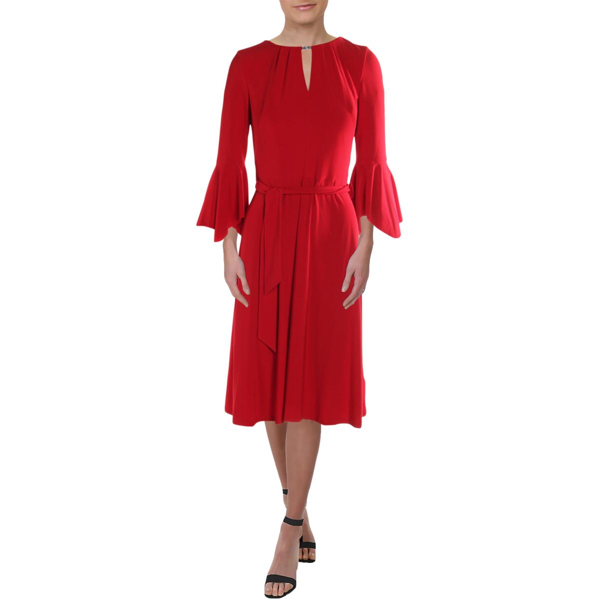 Lauren Ralph Lauren Womens Red Bell Sleeves Cocktail Party Dress 16 ...