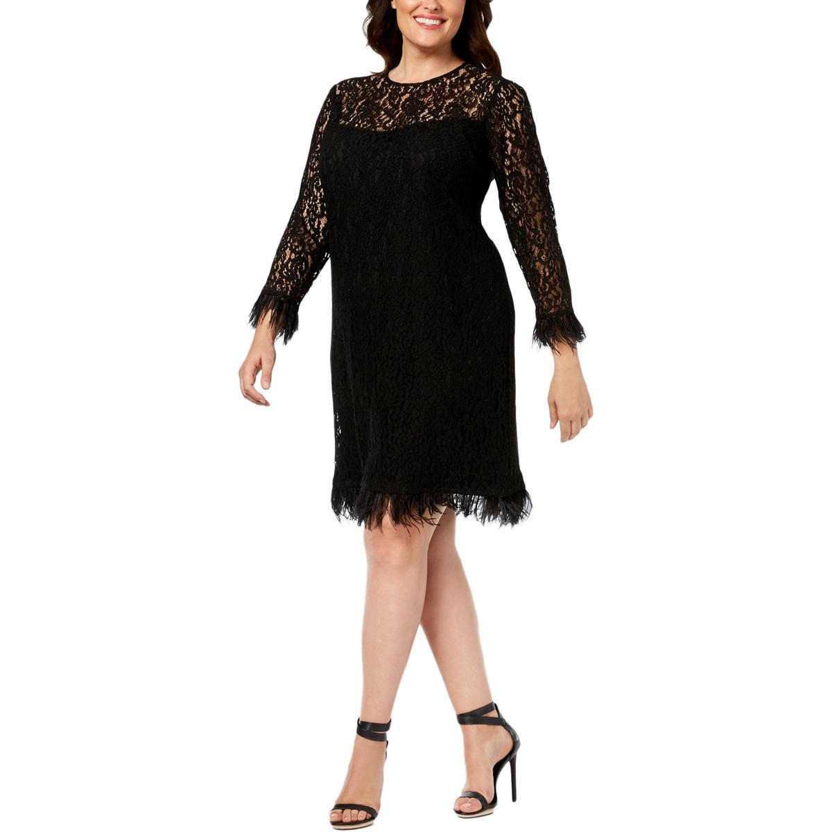 Calvin Klein Womens Black Lace Feather Mini Cocktail Dress Plus 14W
