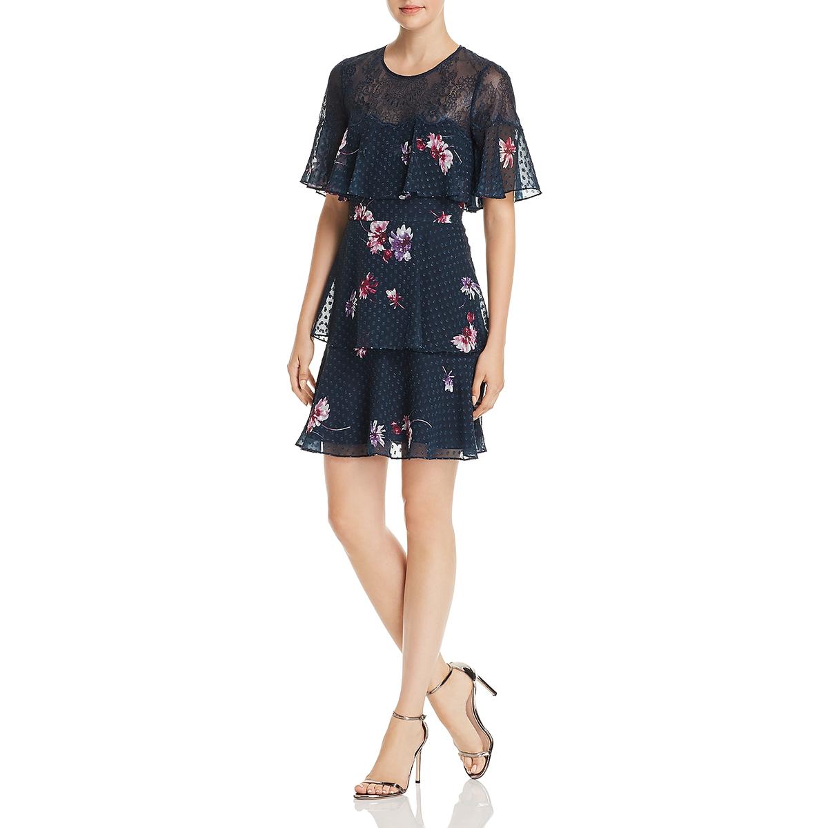 BCBG Max Azria Womens Blue Floral Chiffon Cocktail Party Dress 0 BHFO ...