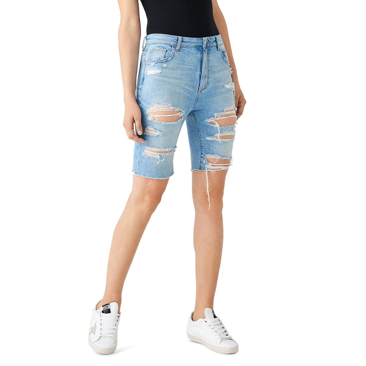 high rise denim bermuda shorts