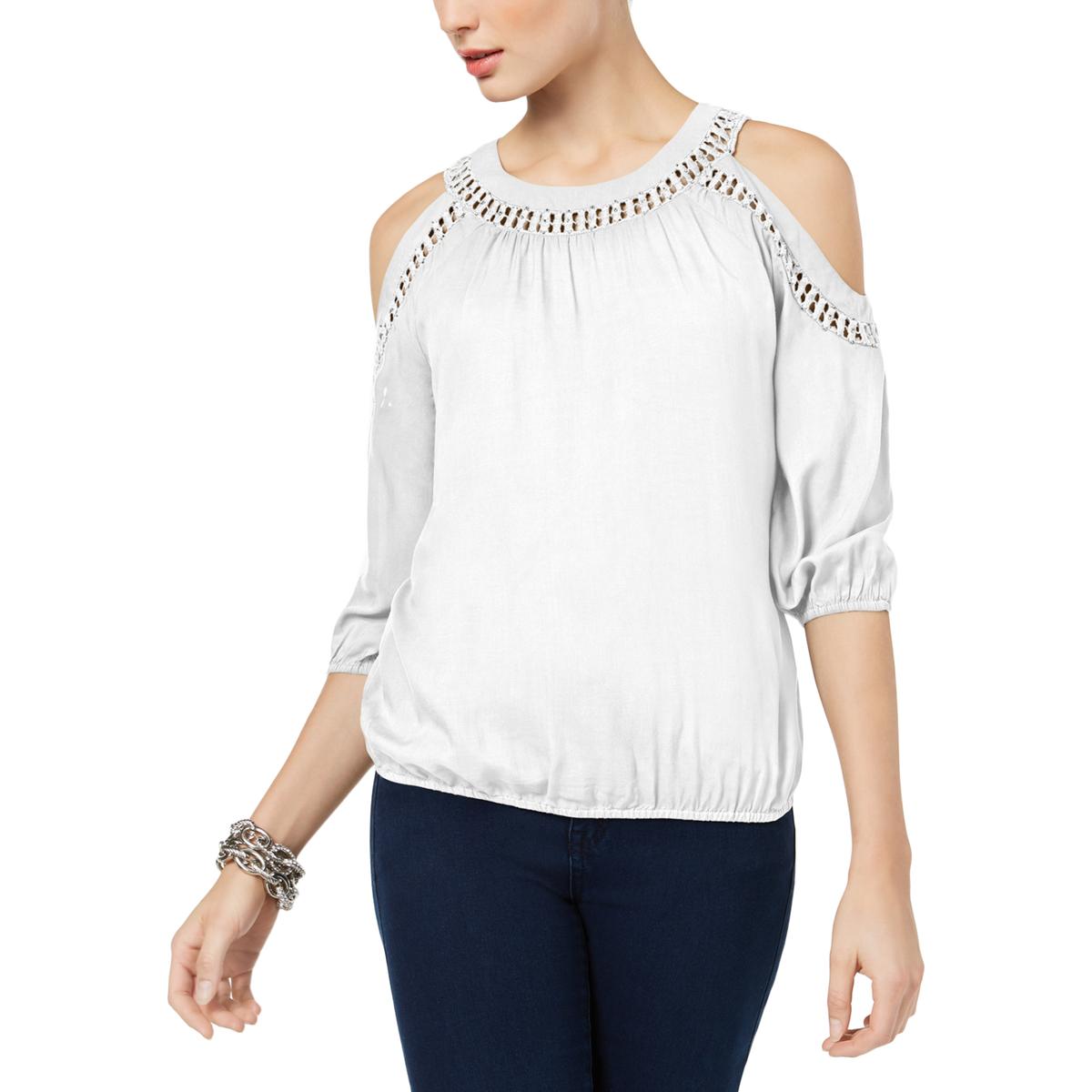 INC Womens White Cold-Shoulder Embellished Blouse Shirt Plus XS BHFO ...