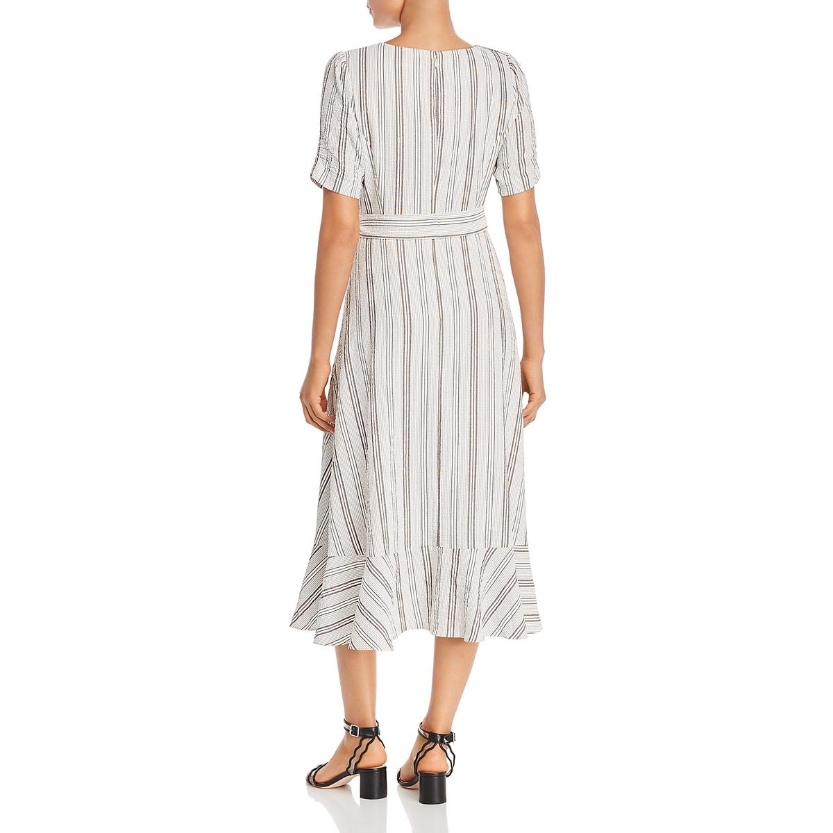Calvin Klein Womens White Midi Ruffled Stripe Wrap Dress 4 BHFO 0014 | eBay