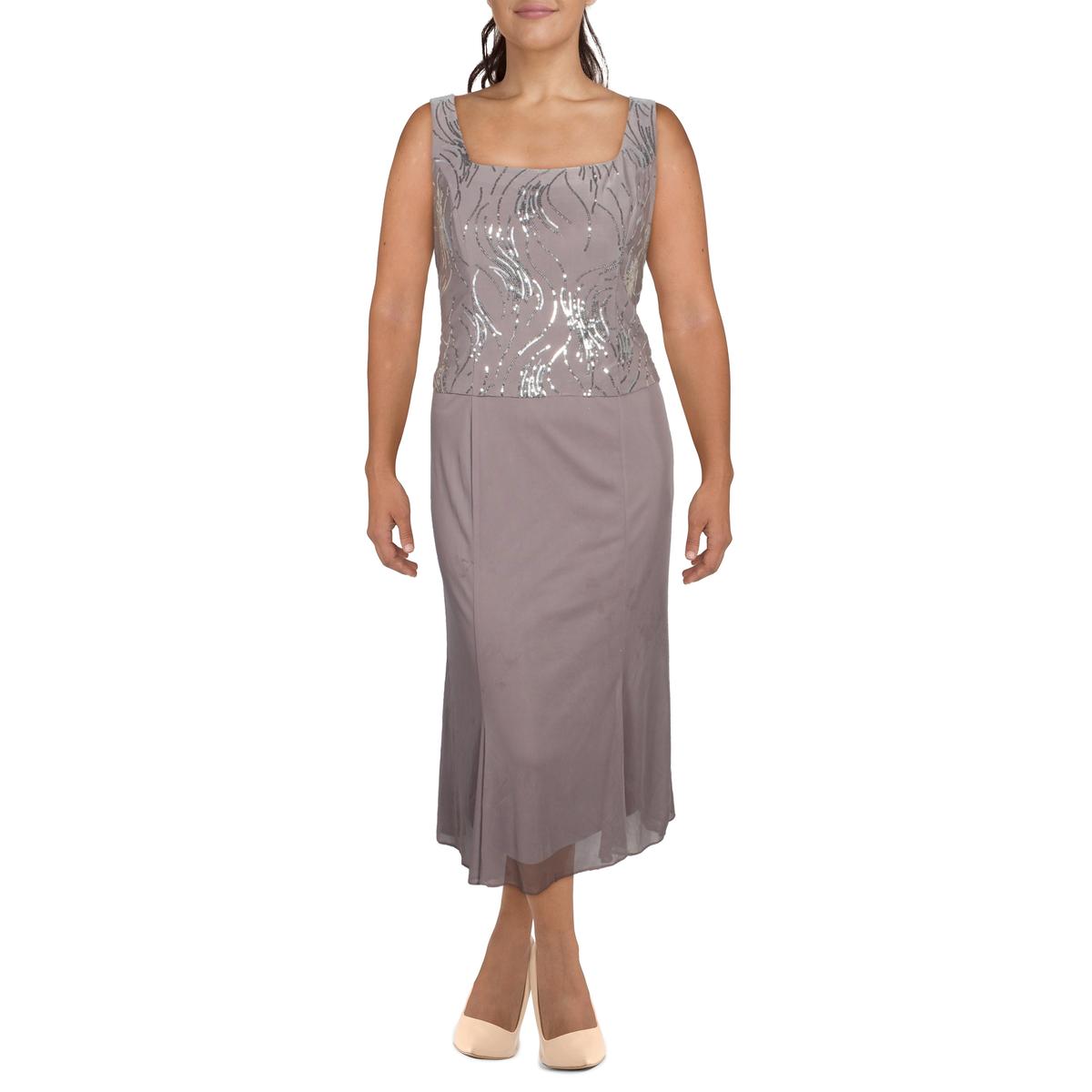 Alex Evenings Womens Taupe Sequined Sleeveless Party Cocktail