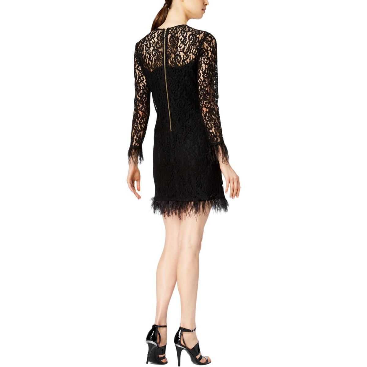 Calvin Klein Womens Black Lace Feather Trim Cocktail Party Dress 10