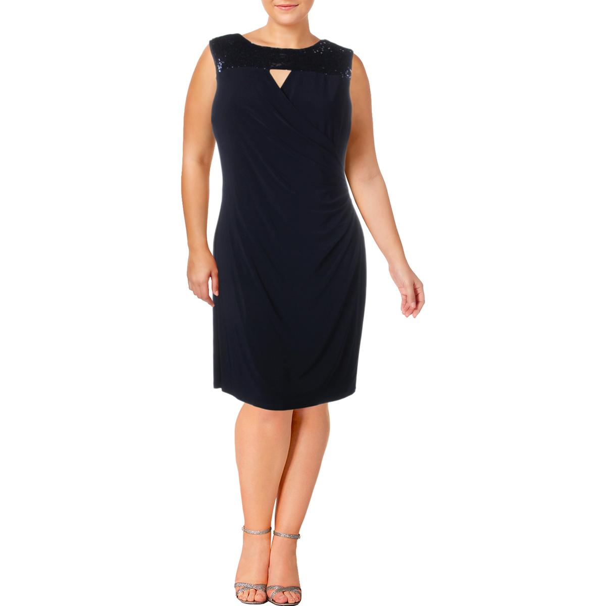 Lauren Ralph Lauren Womens Navy Sequined Party Cocktail Dress Plus 18W ...