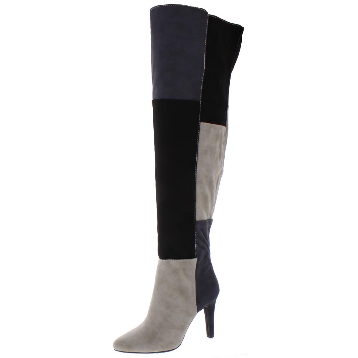 grey over the knee boots low heel