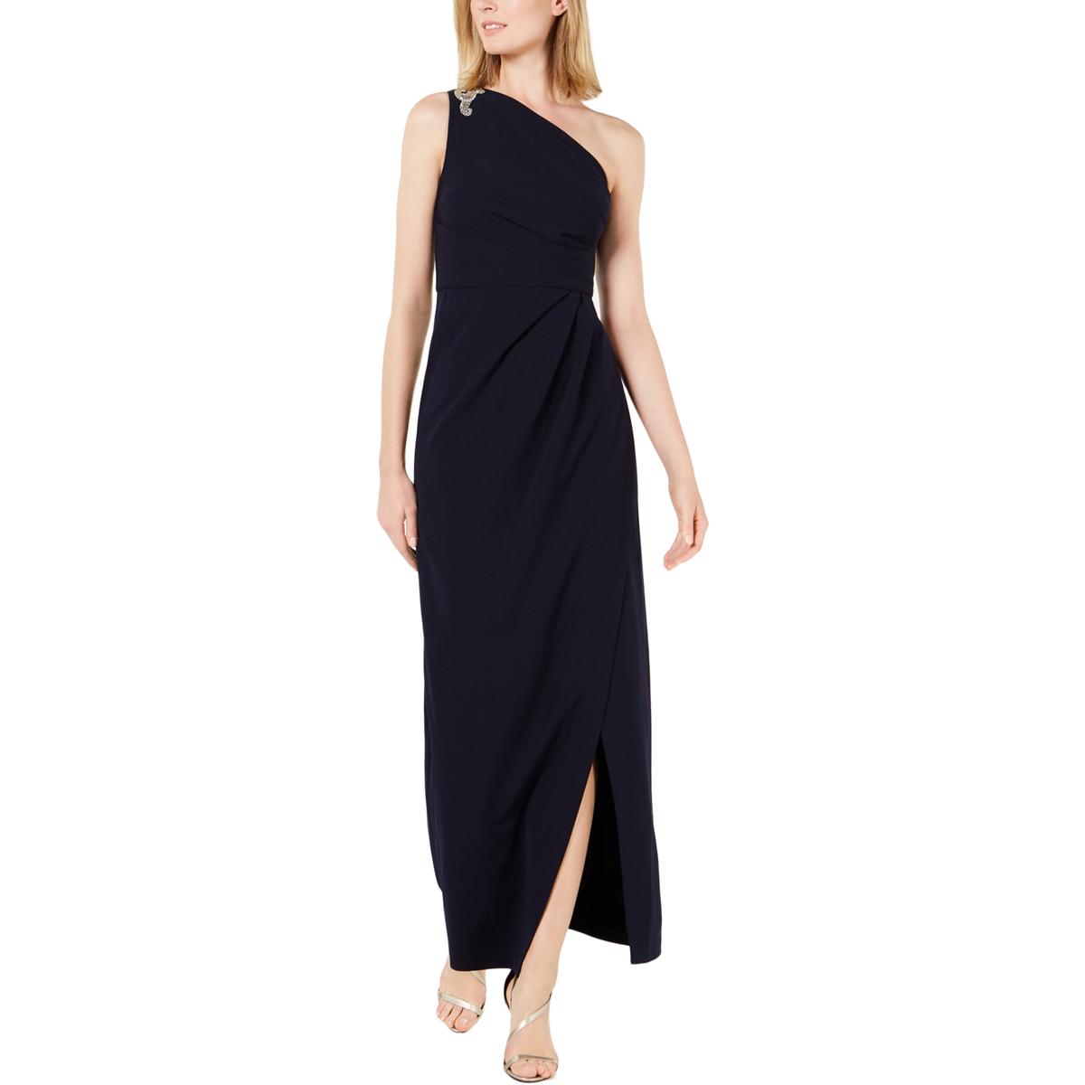Calvin Klein Womens Navy Embellished One Shoulder Formal Dress Gown 4 ...