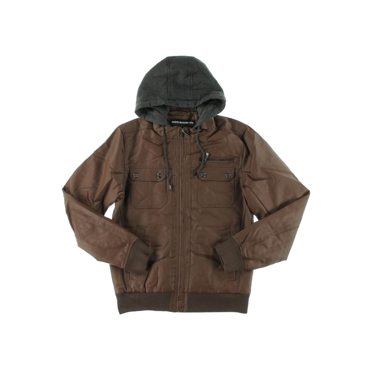 Steve Madden 2728 Mens Faux Leather Hooded Outerwear Jacket Coat BHFO ...