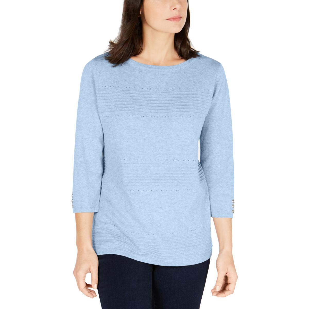 Karen Scott Womens Blue Cotton Ribbed Shirt Pullover Sweater Top XXL ...
