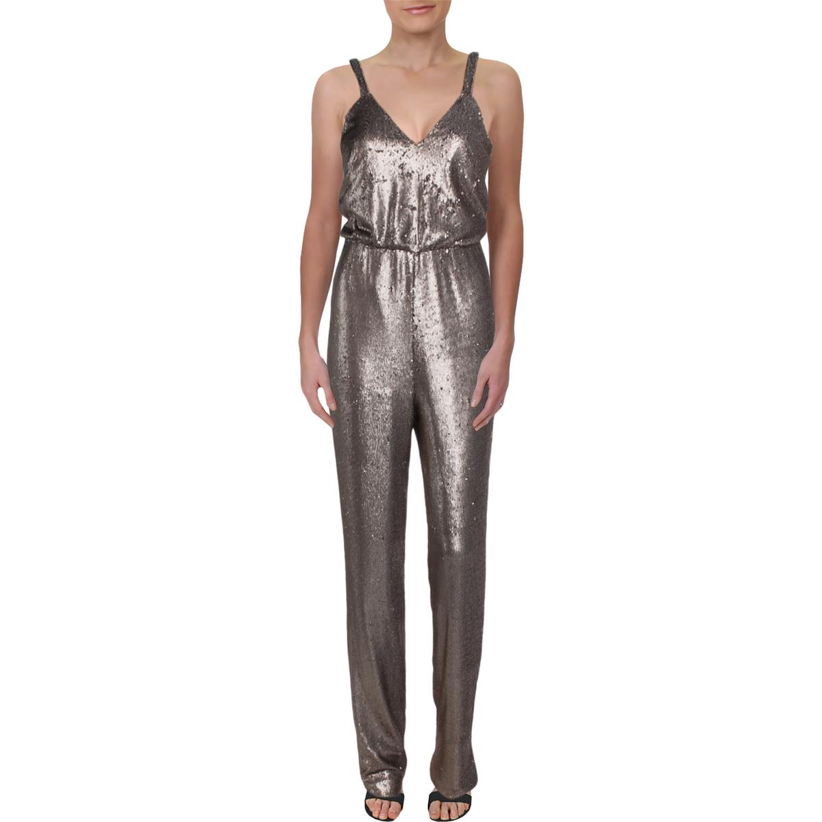 Dress The Population Womens Leigh Bronze Sequined Jumpsuit Gown M BHFO ...