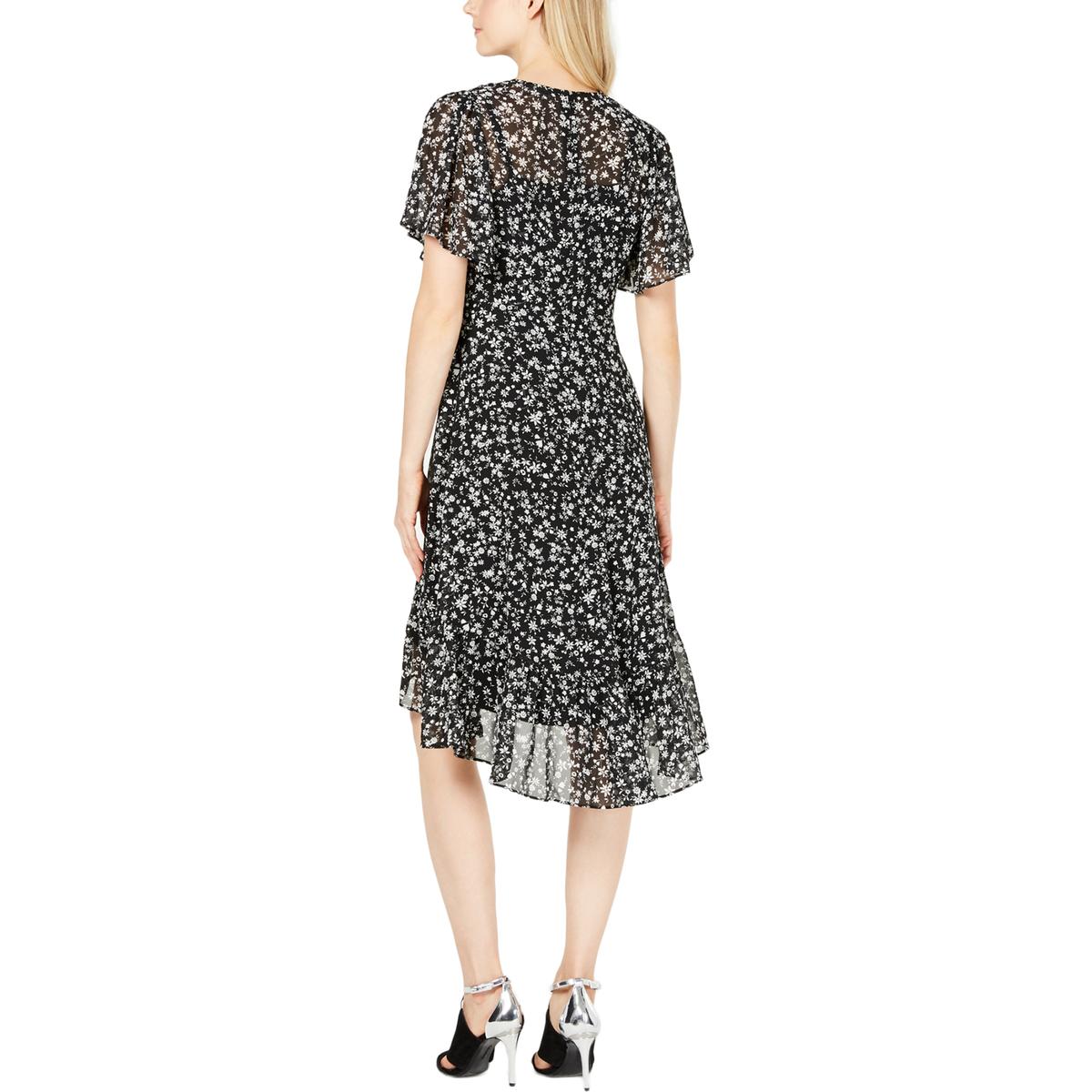 Calvin Klein Womens Black-Ivory Floral Daytime Wrap Dress Petites 8P BHFO 8632 193623820848 | eBay