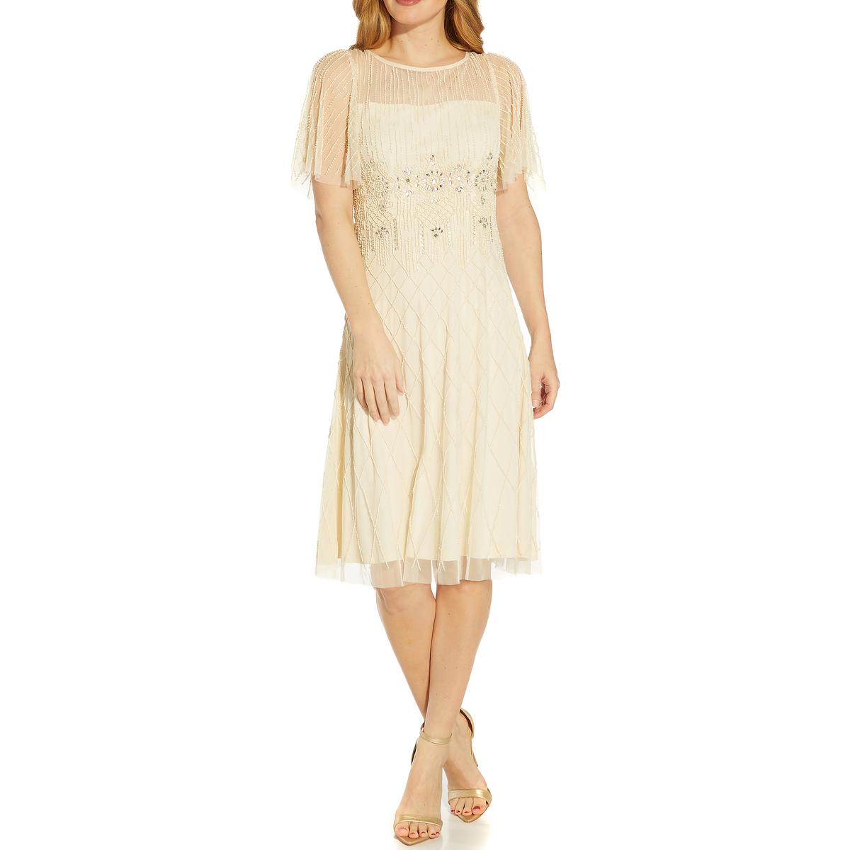 Adrianna Papell Womens Flutter Sleeve Mid Calf Formal Midi Dress BHFO 2091