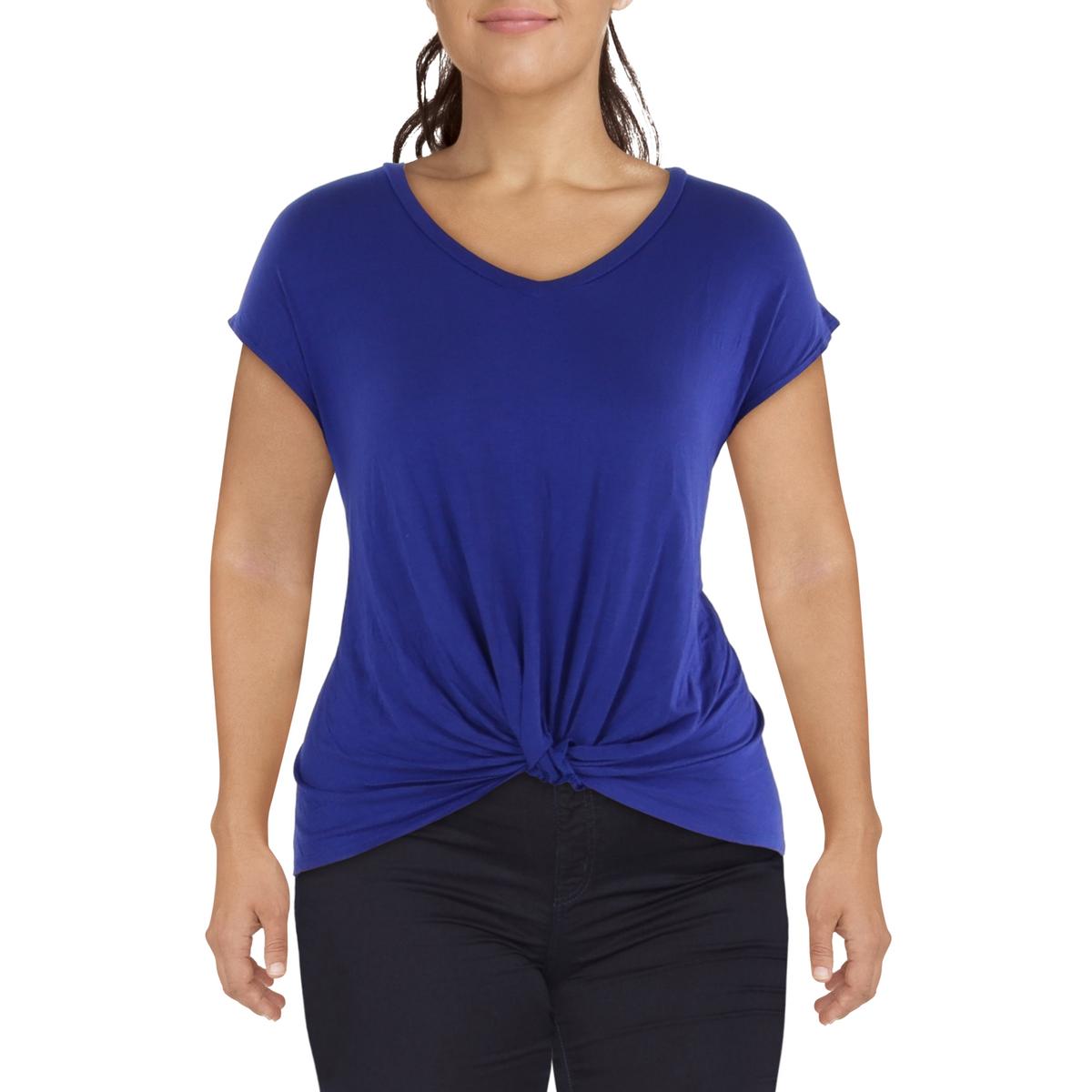 Coin 1804 Womens Knot-Front Cap Sleeve Tee T-Shirt Top Plus BHFO 9355