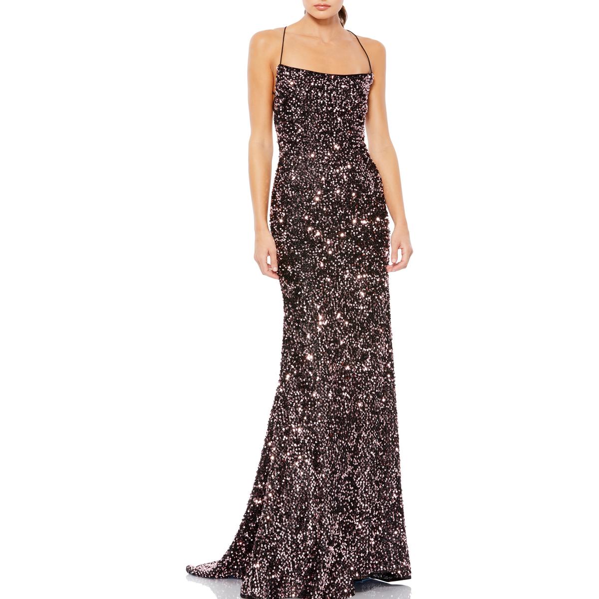 Pre-owned Mac Duggal Ieena For  Womens Sequined Long Formal Evening Dress Gown Bhfo 4771 In Black Rose