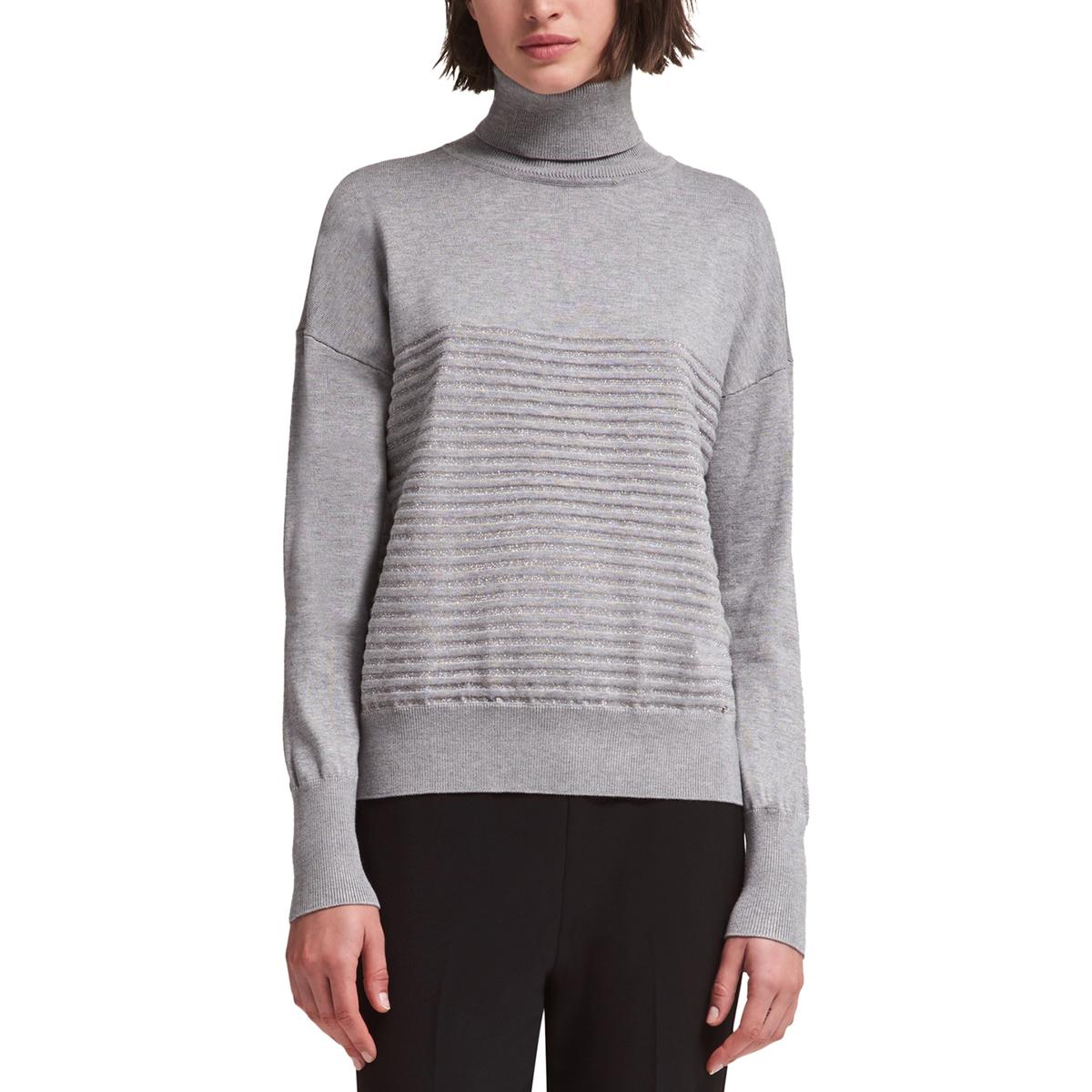 DKNY Womens Gray Metallic Striped Pullover Turtleneck Sweater Top XL ...