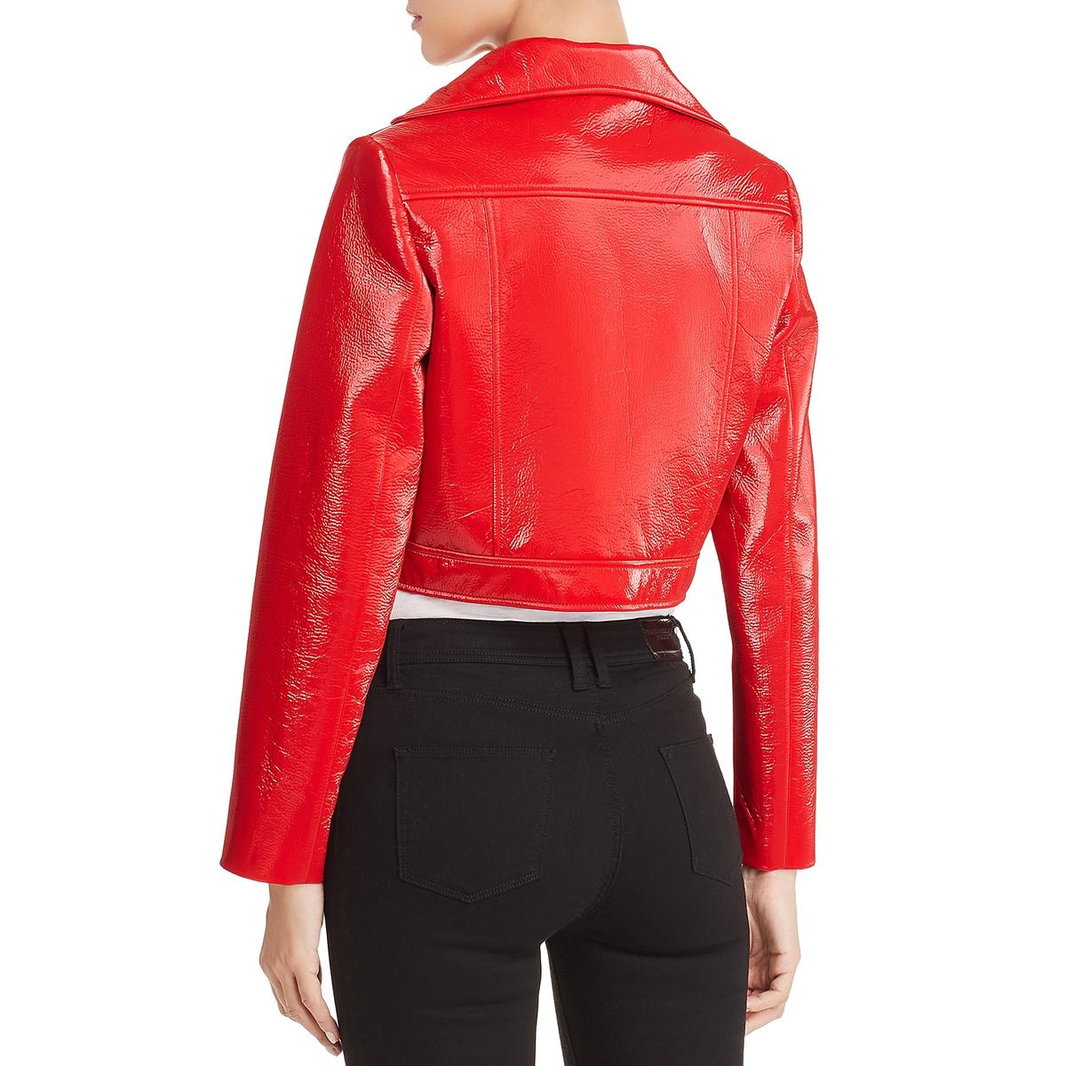 Elie Tahari Womens Gigi Red Cropped Motorcycle Jacket Outerwear XS BHFO ...