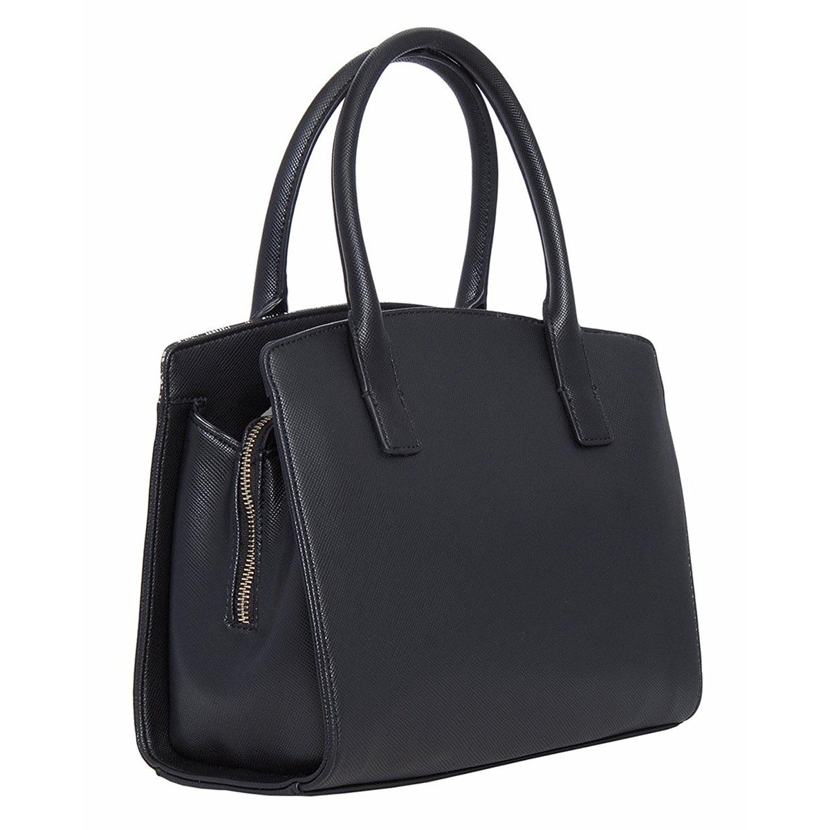Tahari Womens Lacey Black Faux Leather Satchel Handbag Purse Medium ...