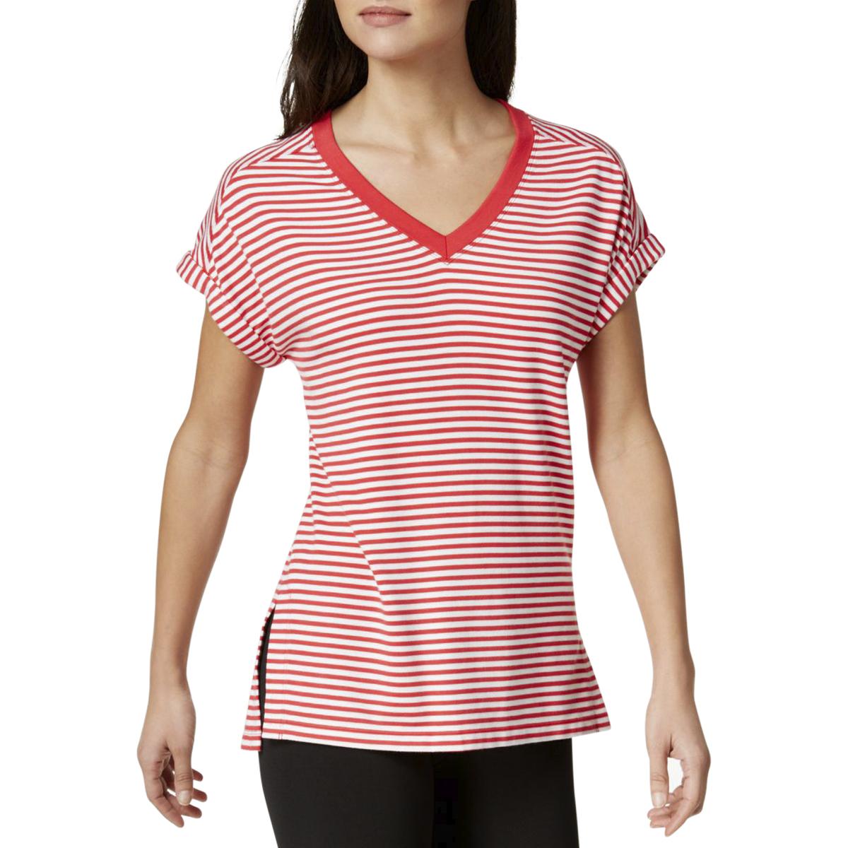Tommy Hilfiger Womens Red V Neck Striped Short Sleeves T Shirt Top Xs