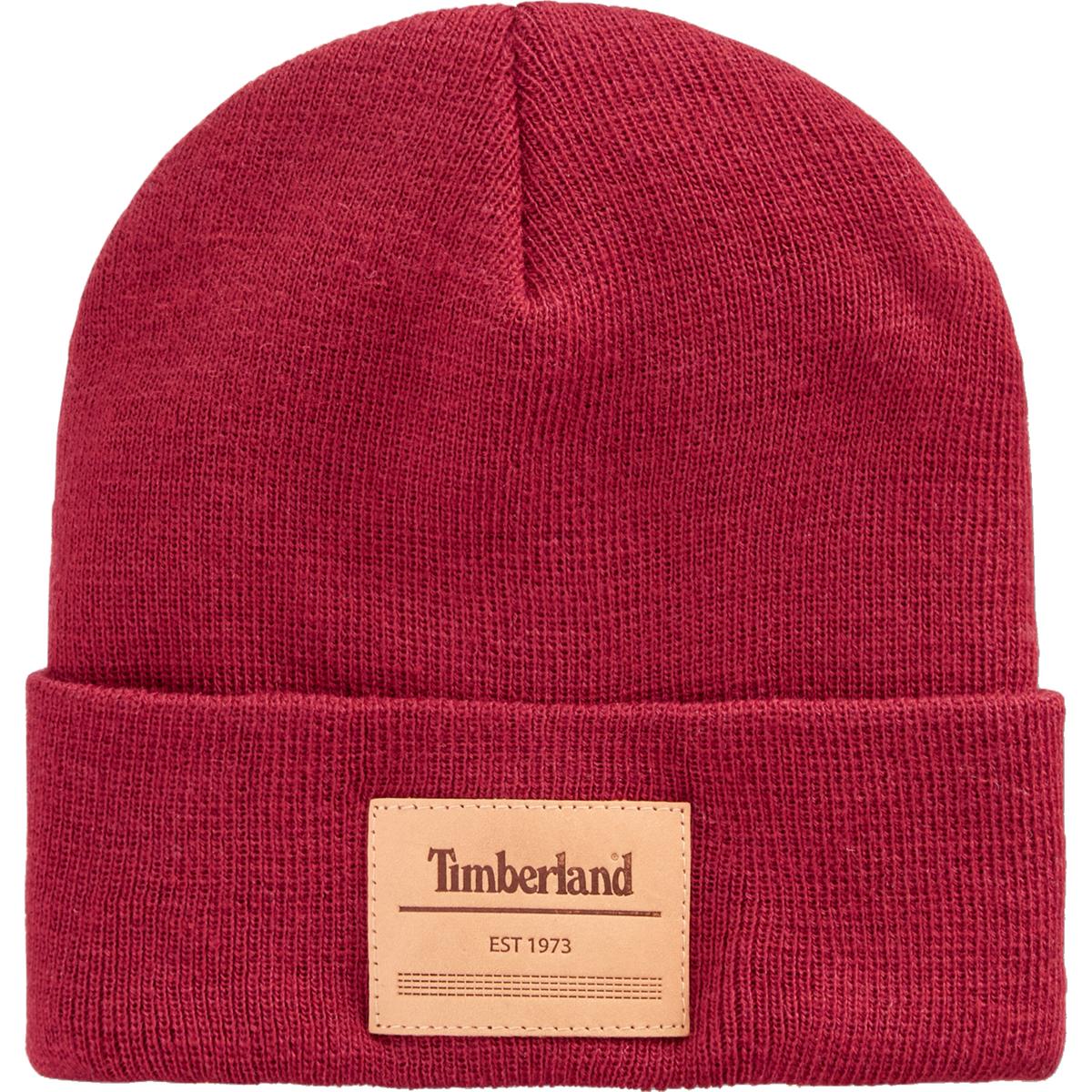 Timberland Mens Red Wool Blend Cuffed Winter Beanie Hat Cap O/S BHFO