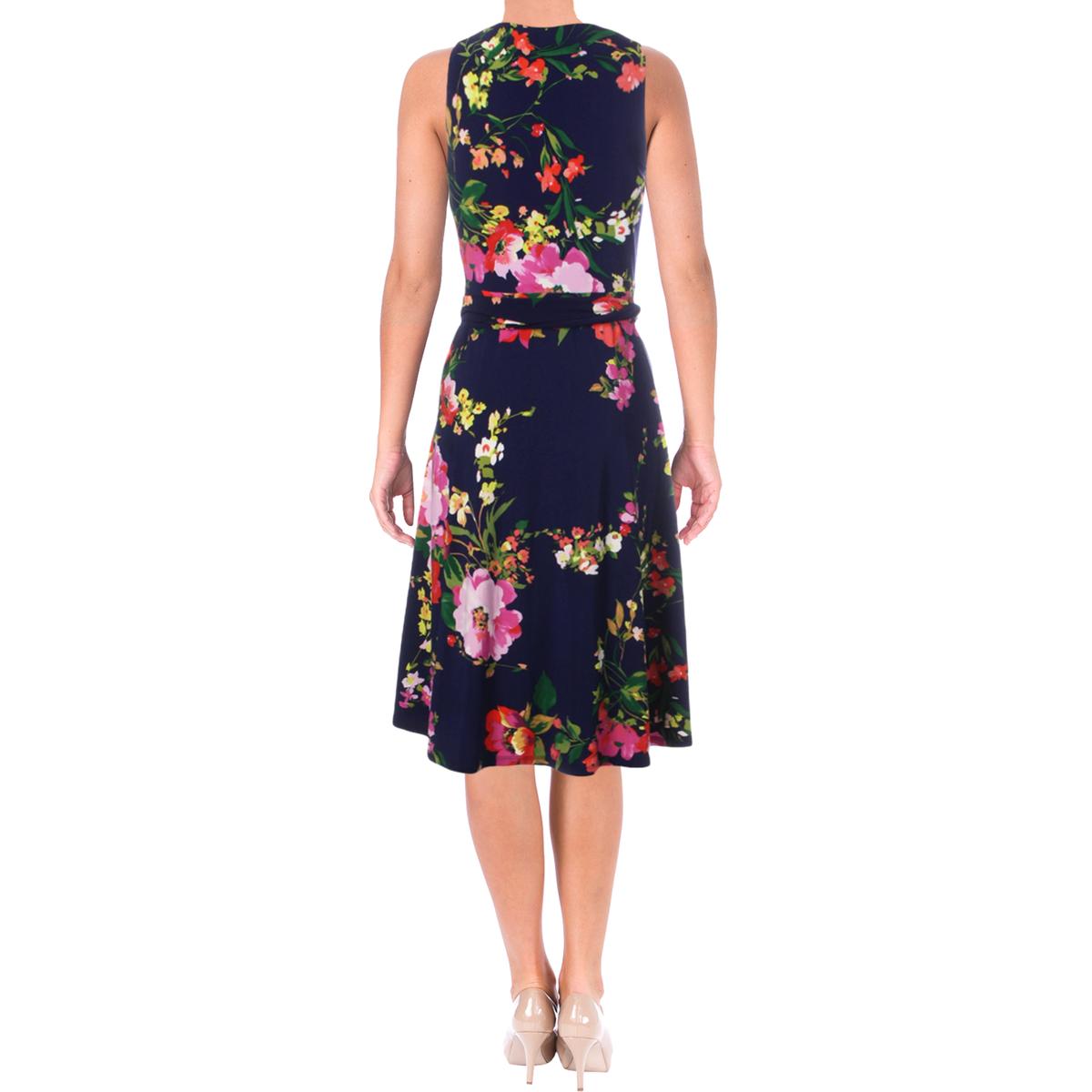 Lauren Ralph Lauren Womens Navy Floral Print Midi Dress Petites 2P BHFO ...