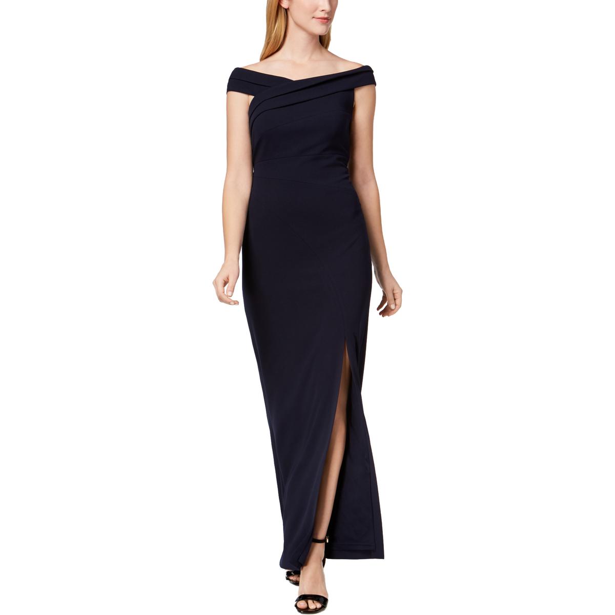 Calvin Klein Womens Navy Off-The-Shoulder Formal Evening Dress Gown 2 ...