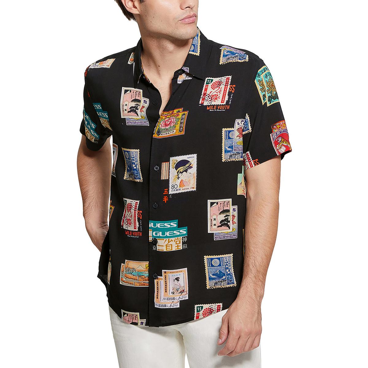Мужская черная рубашка Guess с графическим принтом на пуговицах S BHFO 6894