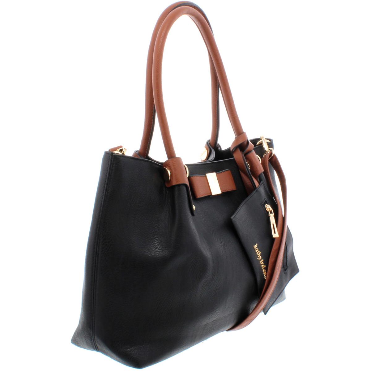 Kathy Ireland Womens Black Faux Leather Satchel Handbag Purse Medium BHFO 1800 643220004634 | eBay
