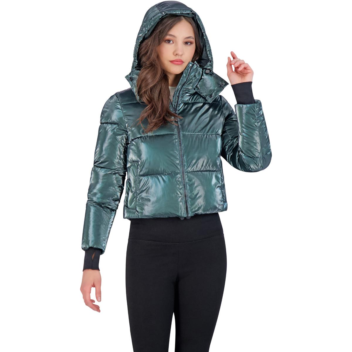 BCBGMAXAZRIA Women s Metallic Quilted Cropped Puffer Coat eBay