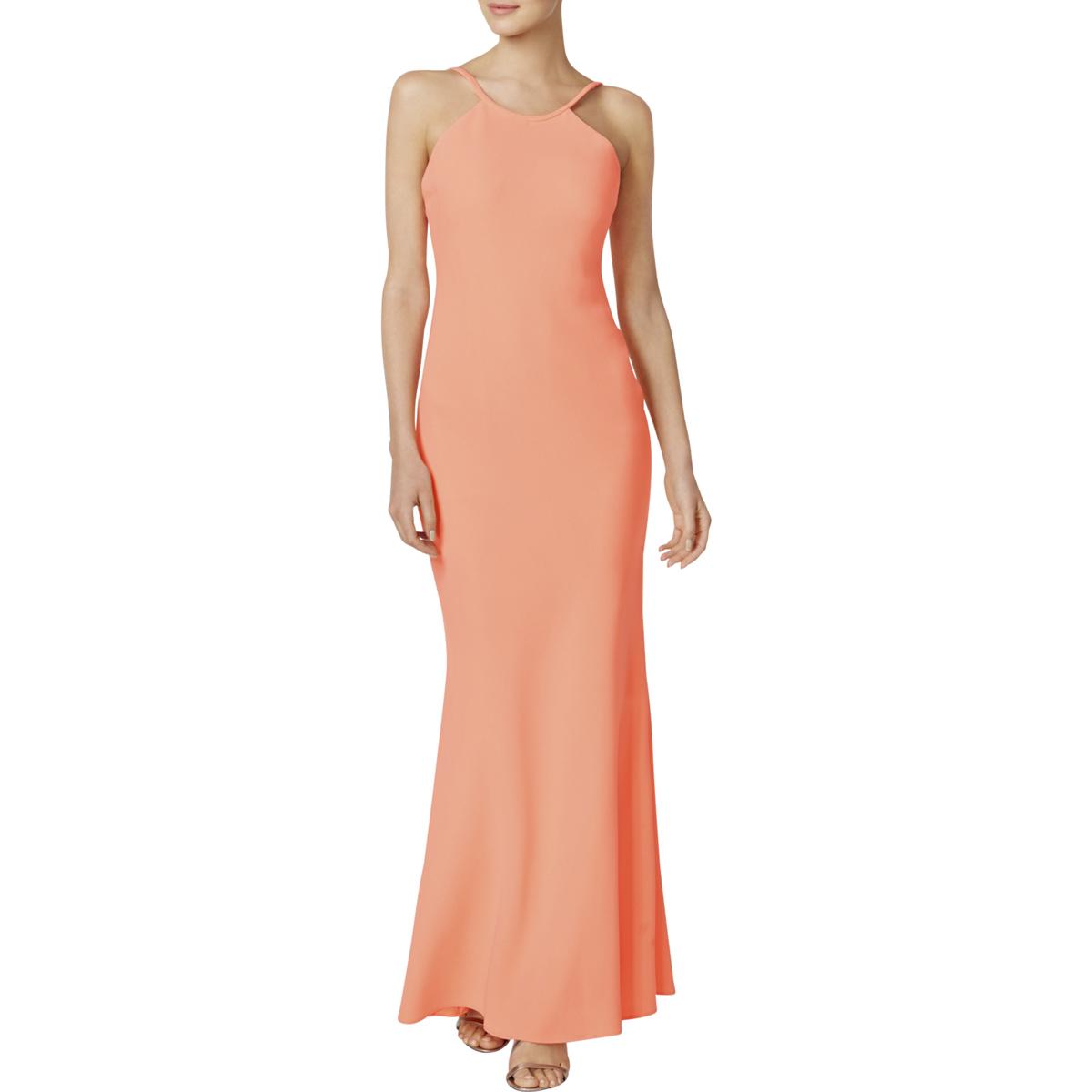 calvin klein open back halter gown