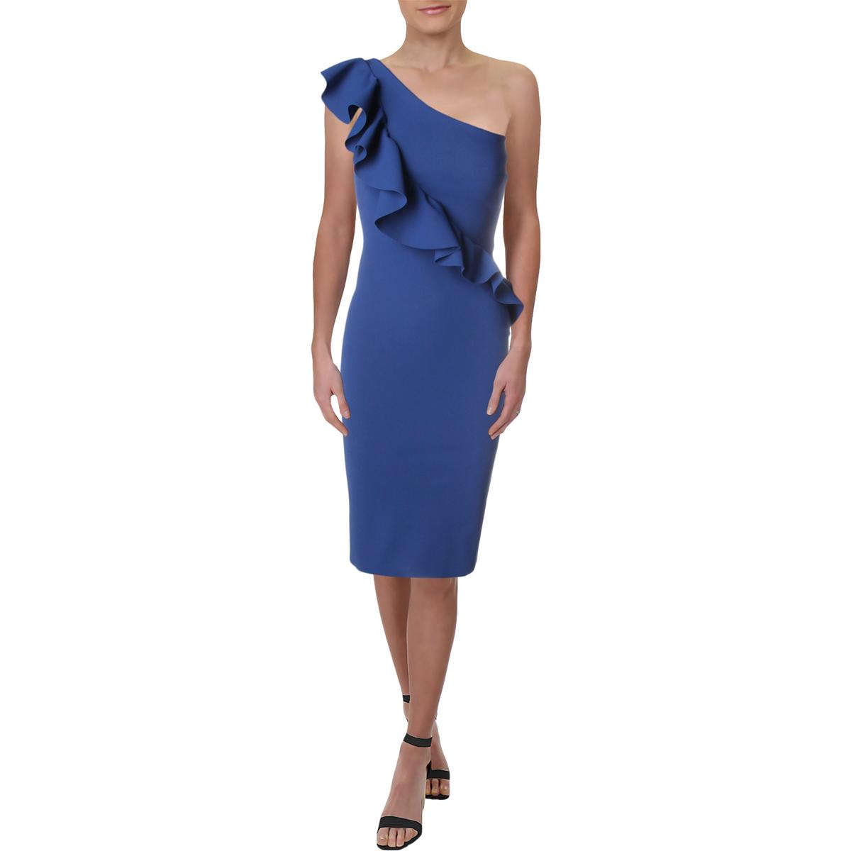 Chiara Boni Womens Blue Cascade Ruffle Party Cocktail Dress 2 38 BHFO ...